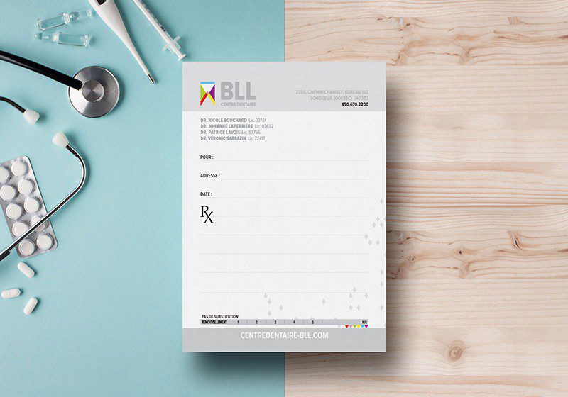 BLL Centre Dentaire prescription pad