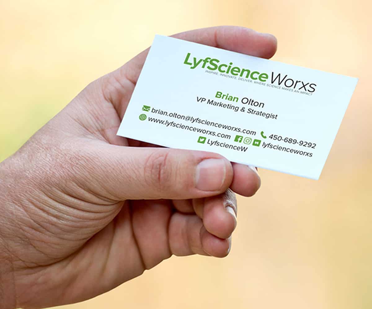 business card, lyfscience worxs business card, business card design, business card by oltonmarketing